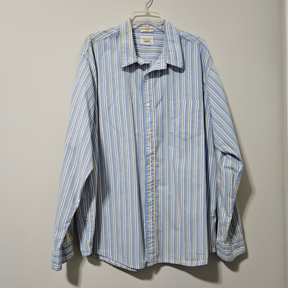 American Eagle Outfitters Mens XXL Blue Yellow Striped Long Sleeve Button Shirt